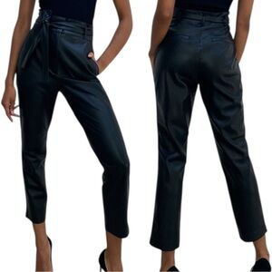NWT Aritzia Babaton Belted Pant Vegan Leather Black Size 10